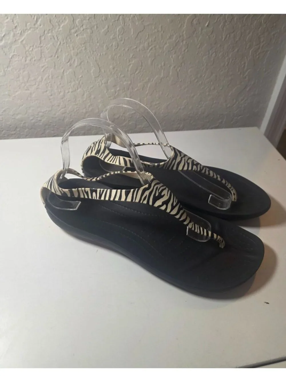 CROCS Serena Zebra Print Ivory Black Sandals size 10